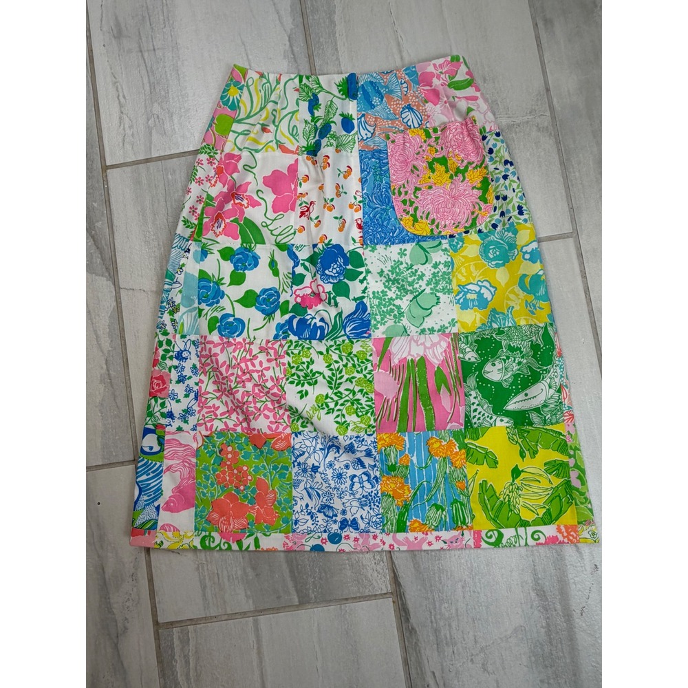 Vintage Lilly Pulitzer Patchwork Skirt Multi Color Floral Print Midi W3153-19 8 - Picture 5 of 7